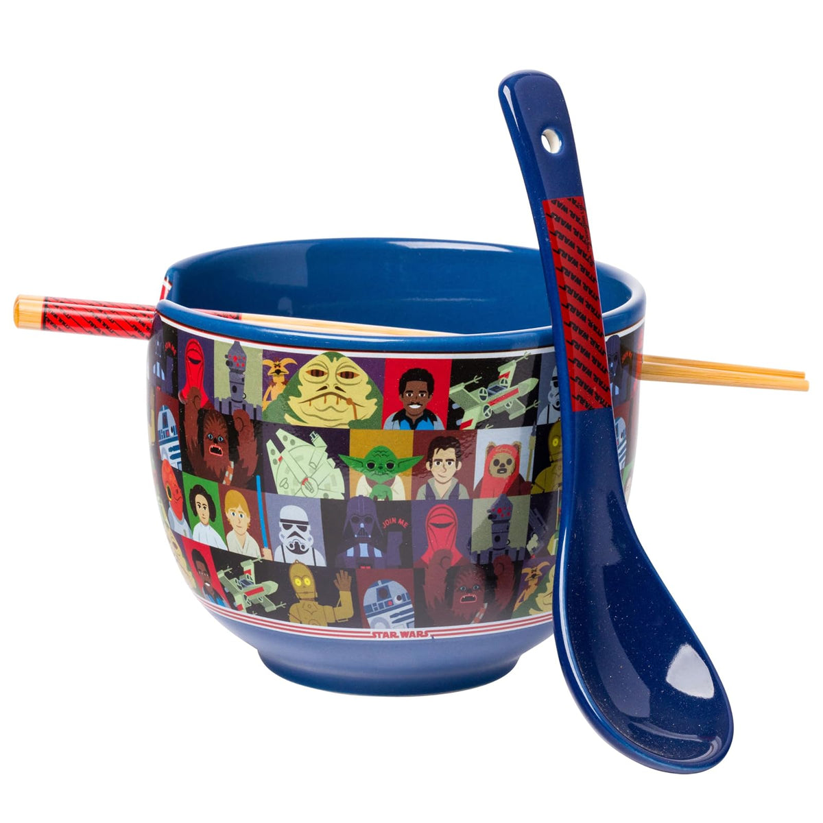 Silver Buffalo Tazón de Cerámica para Ramen con Palillos y Cuchara, 592 ml - Personajes de Star Wars