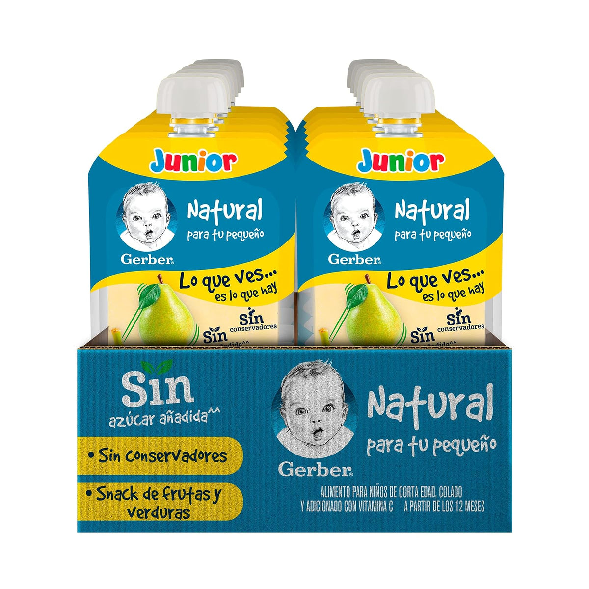 Papilla con Yogurt Gerber Junior Etapa 4 Pera y Plátano Sin Azúcar Pouch 110g Paquete 12