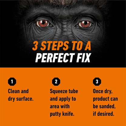 Gorilla - Relleno de madera multiusos, color natural, tubo de 6 onzas | Fórmula resistente al agua, acabado suave y lijable, pintable, ideal para reparaciones en interiores o exteriores