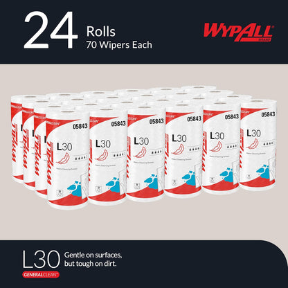 WypAll GeneralClean L30 Toallitas de limpieza resistentes (05843), toallas fuertes y suaves, blancas (70 hojas/rollo, 24 rollos, 1.680 hojas en total)