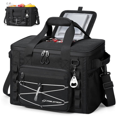 Maelstrom Hielera Portátil 30/40 Latas, Bolsa Térmica Plegable Hermética | Frío 24h hielo, Aislamiento 5 capas, Múltiples bolsillos, Ligera. Ideal Camping, Playa, Senderismo, Kayak, Viajes carreteros - Negro con tapa - 40 Can (27 L)