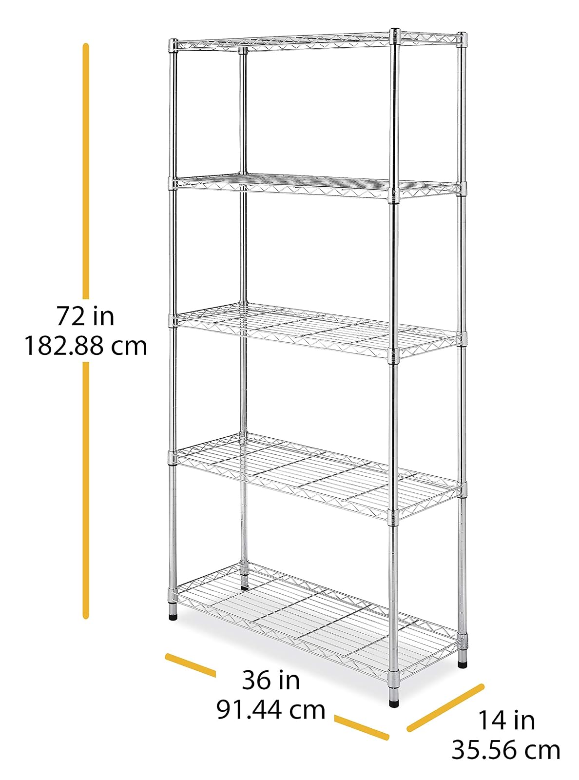 Whitmor Supreme Estantería de 5 Niveles con estantes Ajustables y pies de nivelación, Capacidad de 350 Libras por Estante, Cromo