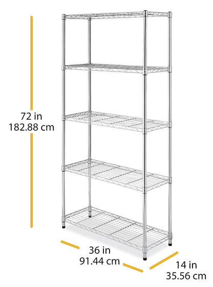 Whitmor Supreme Estantería de 5 Niveles con estantes Ajustables y pies de nivelación, Capacidad de 350 Libras por Estante, Cromo