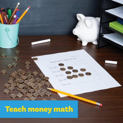 Learning Advantage 7521 Play Pennies, Set of 100, Grade: kindergarten | Diseñado y dimensionado como moneda real de EE. UU., Enseña matemáticas con este recurso de juego de simulación