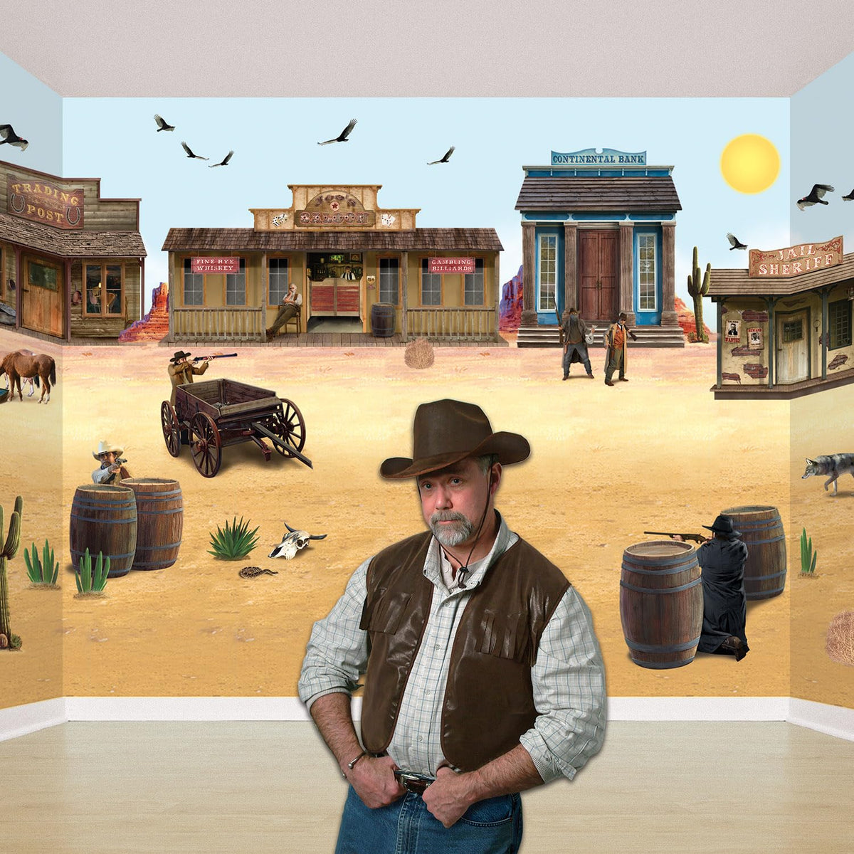 Beistle - Telones de fondo de pared de arena del desierto, 4 x 30 pies, paquete de 2 – decoración occidental, telón de fondo de fotos, revestimiento de pared fácil de adherir, decoraciones de fiesta occidental, decoraciones de fiesta de vaquero