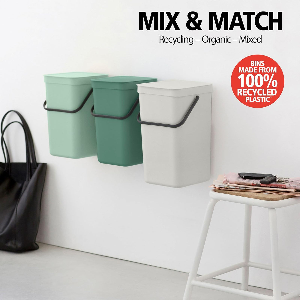 BRABANTIA | Bote de Basura Cubo Sort & Go | 12 Litros | Color Verde