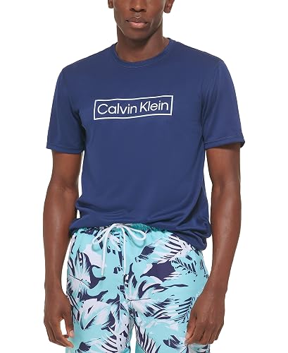 Calvin Klein Manga Corta Ligera de Secado rápido, protección UPF 40+ Camisa de protección de Sarpullido para Hombre