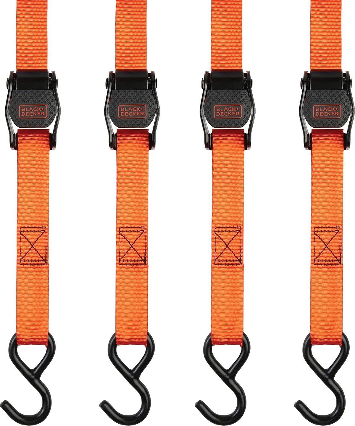 Black+Decker BDX1004 - Correas de Amarre con Hebilla de Leva de 1 x 10 pies, Carga de Trabajo Segura de 300 Libras, Resistencia a la Rotura de 900 Libras, Paquete de 4
