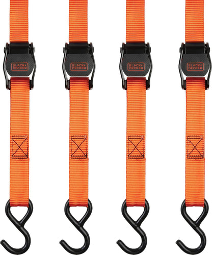 Black+Decker BDX1004 - Correas de Amarre con Hebilla de Leva de 1 x 10 pies, Carga de Trabajo Segura de 300 Libras, Resistencia a la Rotura de 900 Libras, Paquete de 4