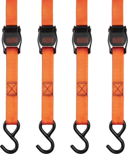 Black+Decker BDX1004 - Correas de Amarre con Hebilla de Leva de 1 x 10 pies, Carga de Trabajo Segura de 300 Libras, Resistencia a la Rotura de 900 Libras, Paquete de 4