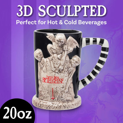 Silver Buffalo Beetlejuice Here Lies - Taza esculpida 3D de cerámica, 20 onzas