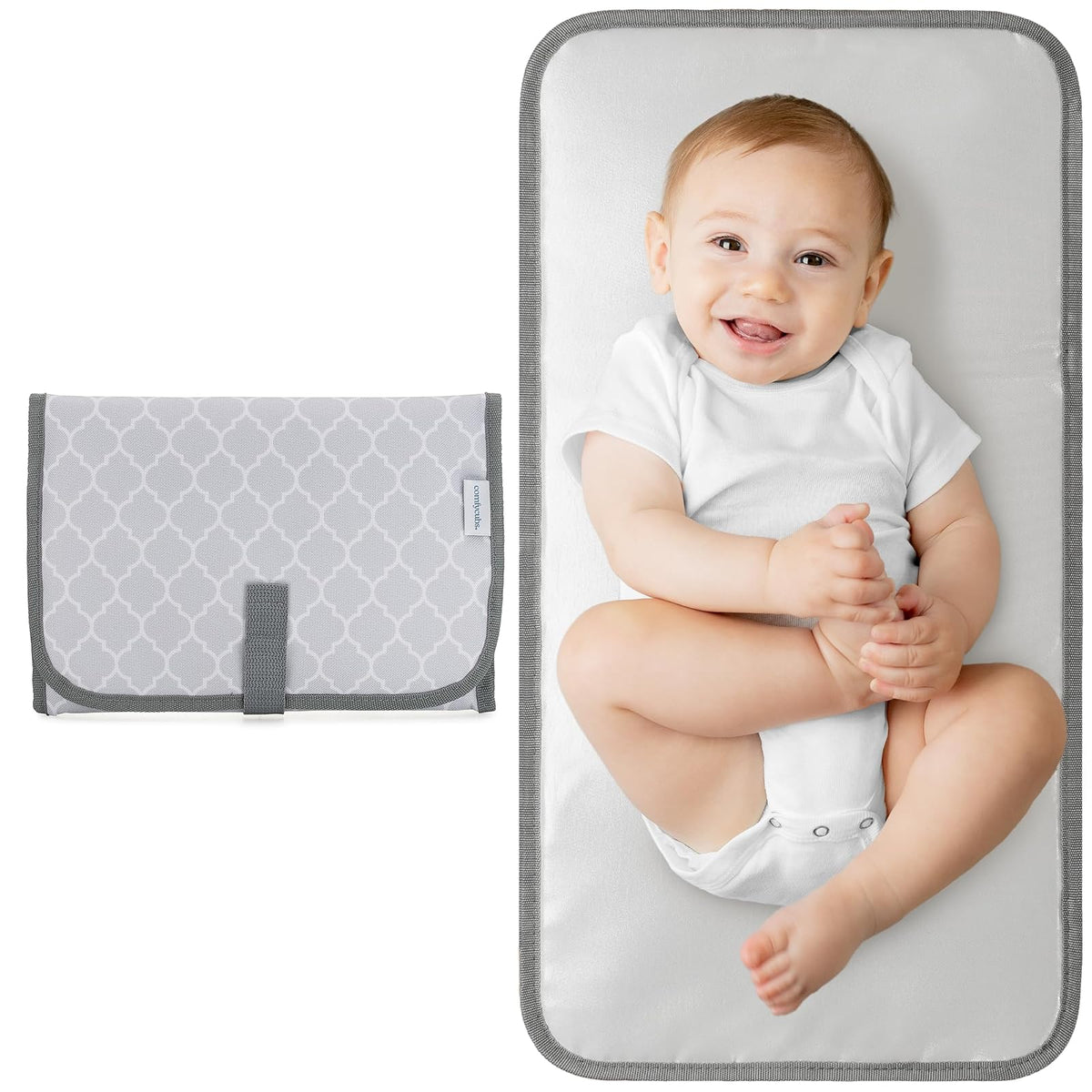 Comfy Cubs Colchoneta Cambiador Portátil para Bebé, Impermeable, Azul Mar - Compacto - Patrón Gris