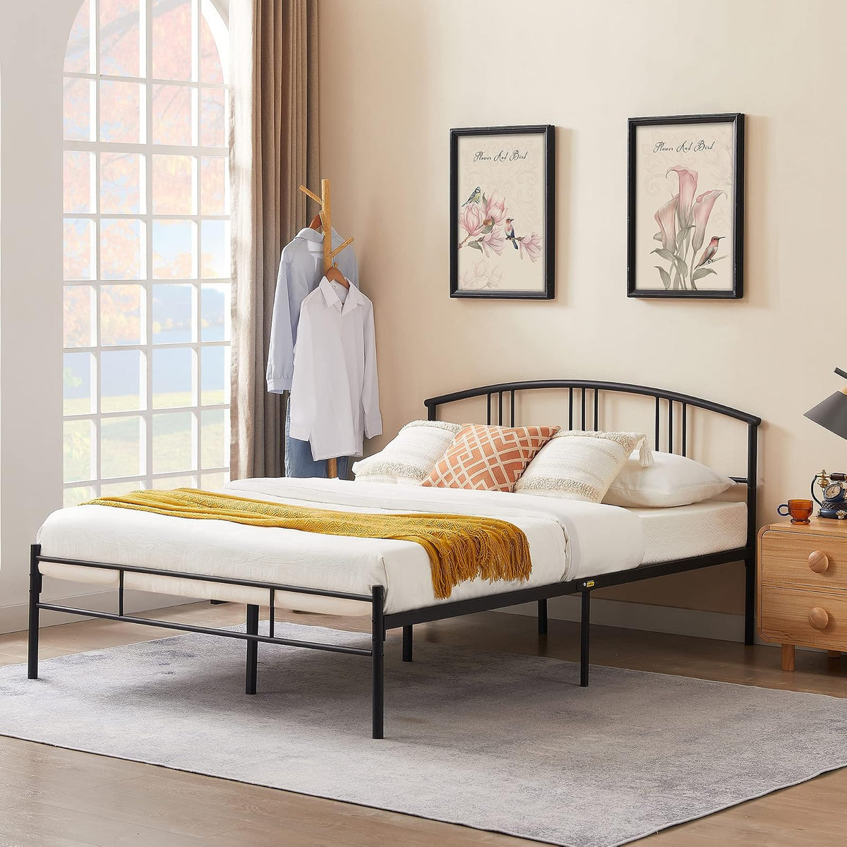 VECELO Base de Cama Queen,Base de colchón de Plataforma de Metal de 14 Pulgadas con cabecero, Soporte de Listones de Acero, no Necesita somier, fácil Montaje