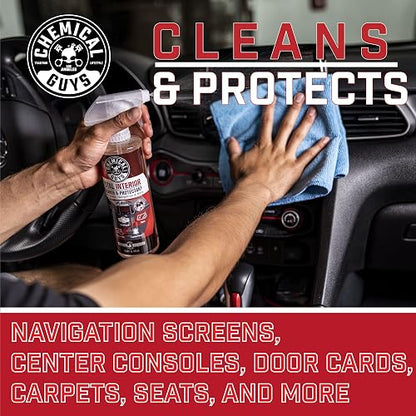Chemical Guys Limpiador y Protector Total de Interiores (Seguro en Salpicadero, Cuero, Vinilo, Plásticos, Tapicerías, Cristales, Telas y Más), 473ml, Aroma Cereza Negra