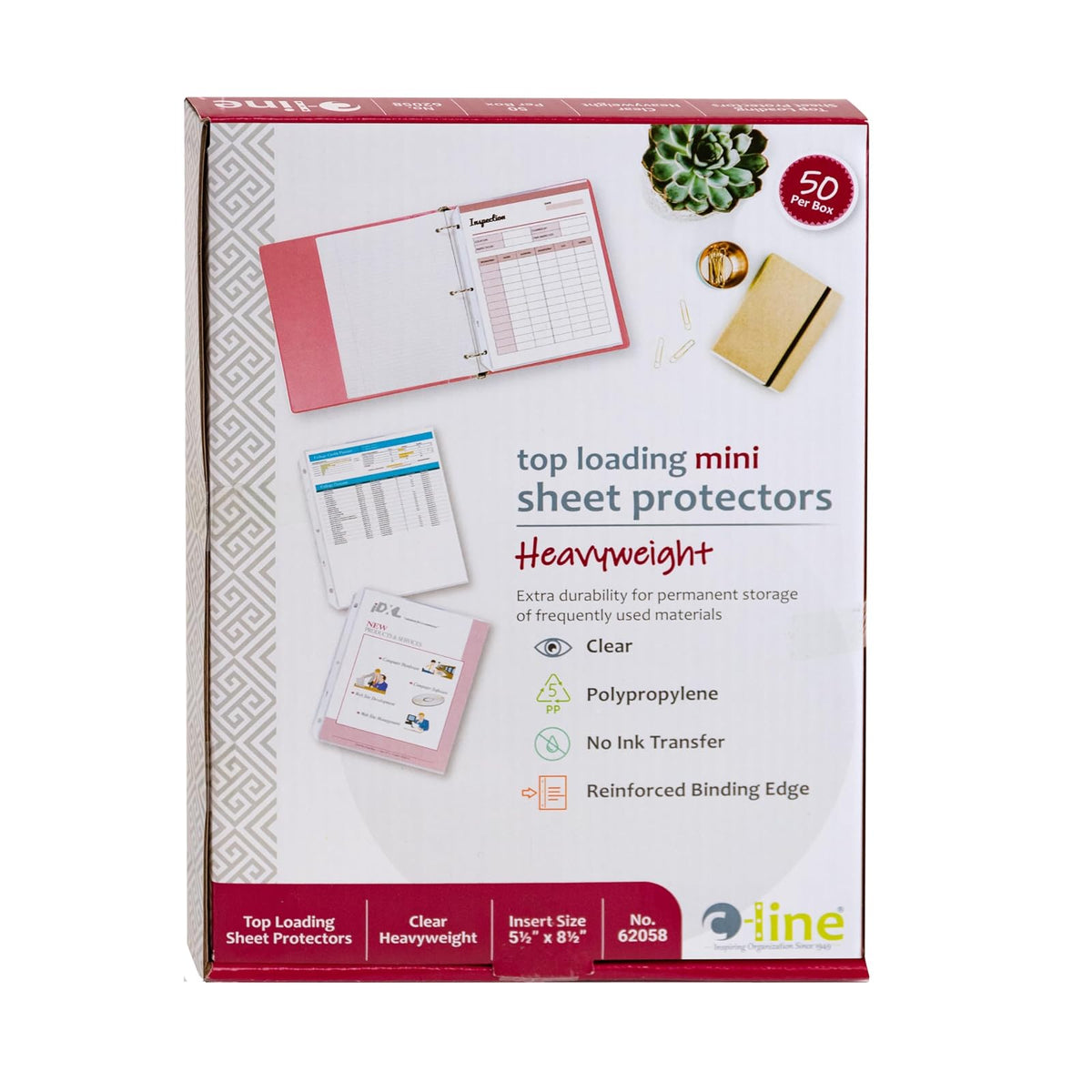 C-Line - Protector de hojas de polietileno de carga superior, transparente, tamaño mini, 21,6 x 14 cm, Transparente, Box of 50