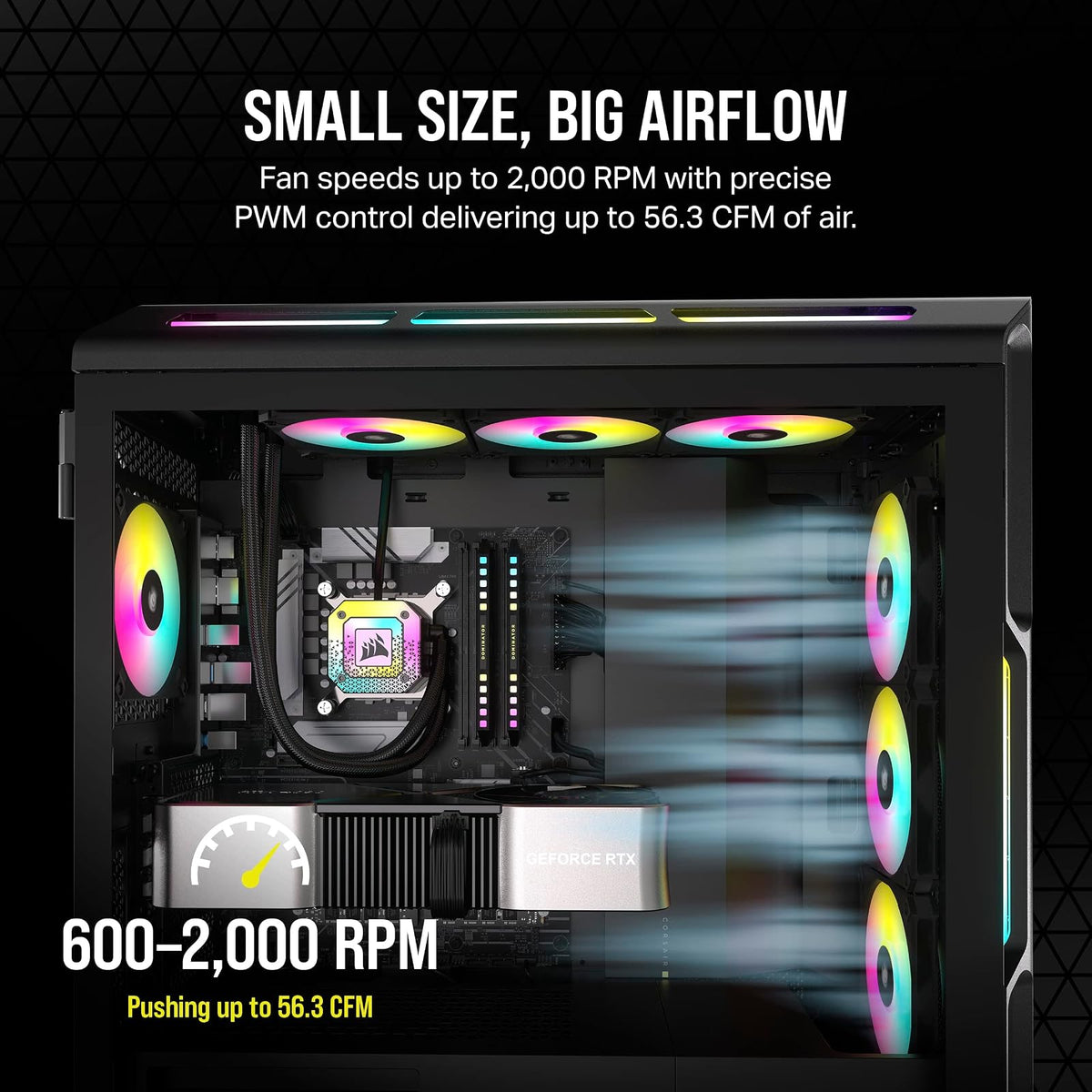 Corsair AF120 RGB SLIM, Kit de Ventilador de 120 mm con Rodamiento Dinámico de Fluidos PWM - Perfil Delgado Para Cajas Pequeñas - 8 LED RGB Direccionables - Pack Doble con Lighting Node CORE - Negro