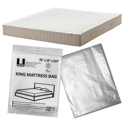 Uboxes Funda de Colchón King | Transparente, 76 x 15 x 104 pulgadas, polietileno 2 mil, fácil colocación