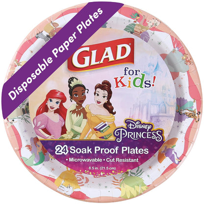 Glad for Kids Disney Princess “Magic is in All of Us” 8.5” Paper Plates | Disney Princess Paper Plates, Kids Snack Plates | Kid-Friendly Paper Plates for Everyday Use, 24 Ct