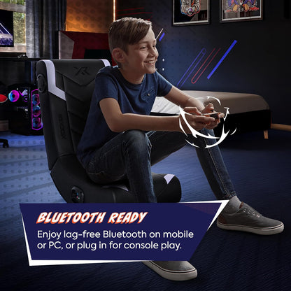 X Rocker Eclipse - Silla de Piso para Videojuegos con Altavoces incorporados, Bluetooth inalámbrico, Plegable, Piel Vegano, 300 Libras máximo, Exclusivo de , Negro y Plateado