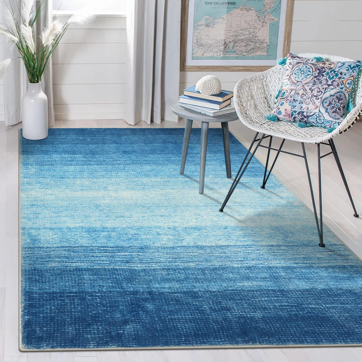 Wonnitar Tapete Lavable Degradado, Moderno - 5' x 3' (Rectangular) - Azul