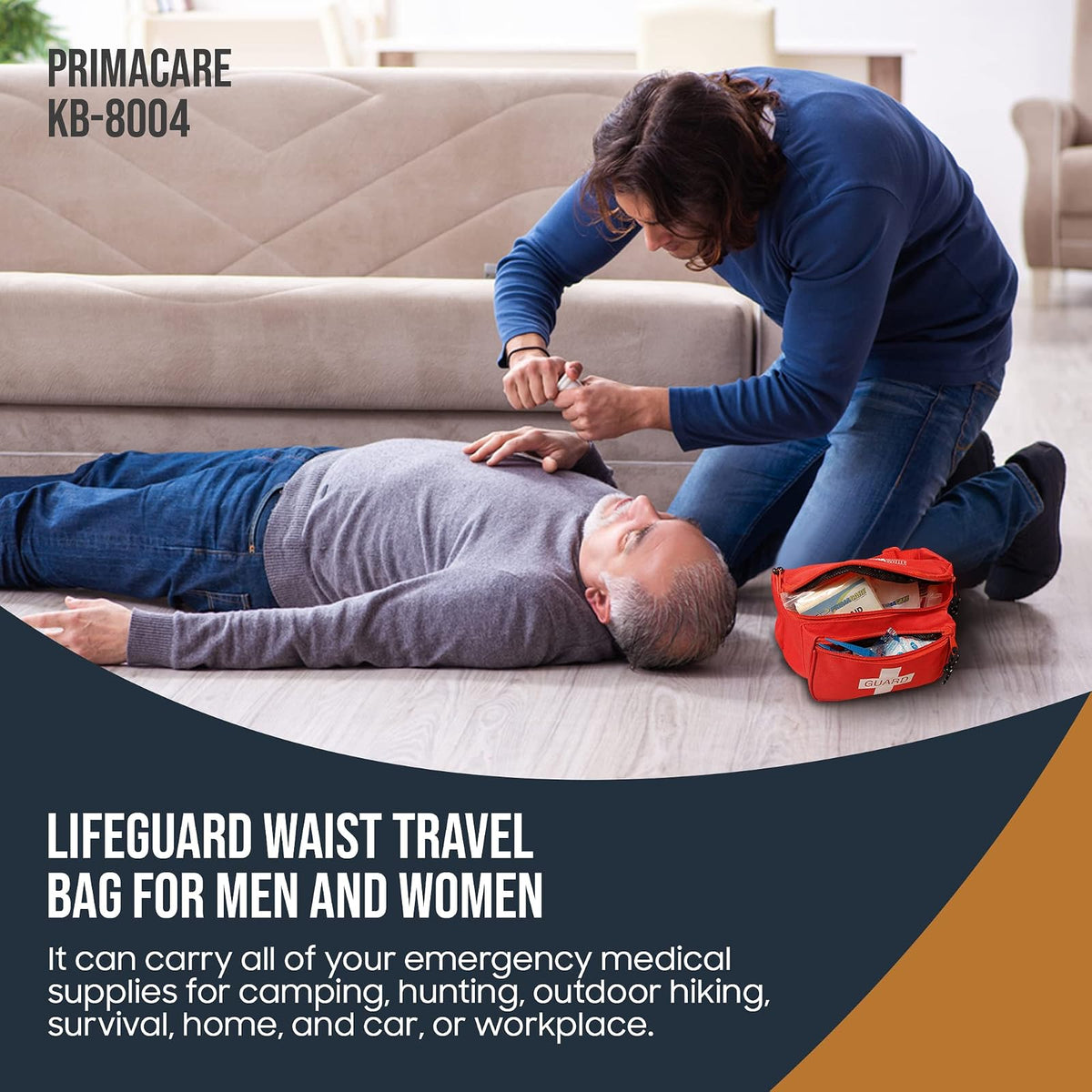 Primacare KB-8004 Riñonera Vacía de Primeros Auxilios para Emergencia, 8 x 5 x 3 Pulgadas, Rojo