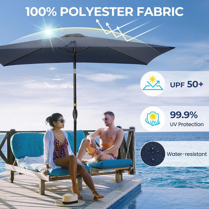 FansaFurn - Paraguas de patio rectangular, 6.5 x 10 pies, sombrilla cuadrada de metal para exteriores con manivela y botón de inclinación, 6 varillas de acero, toldo de poliéster