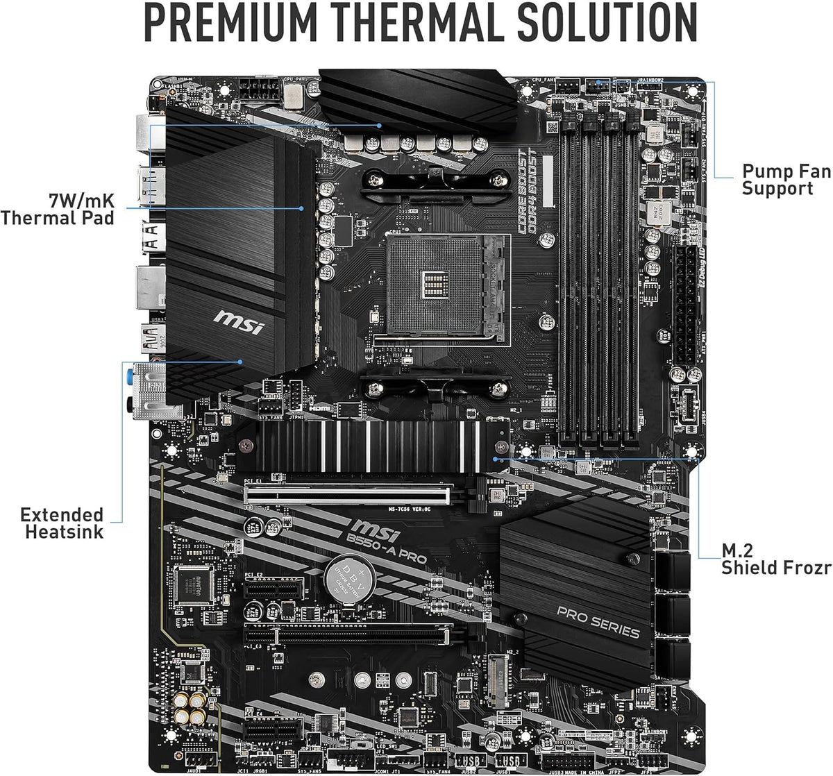 MSI B550-A Pro V1 ProSeries Motherboard (AMD Ryzen 5000, AM4, DDR4, PCIe 4.0, SATA 6Gb/s, M.2, USB 3.2 Gen 2, HDMI/DP, ATX)