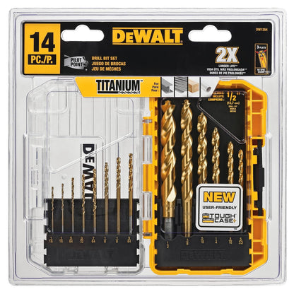 DEWALT DW1354 Juego de 14 Brocas Recubiertas de Titanio, Pilot Point