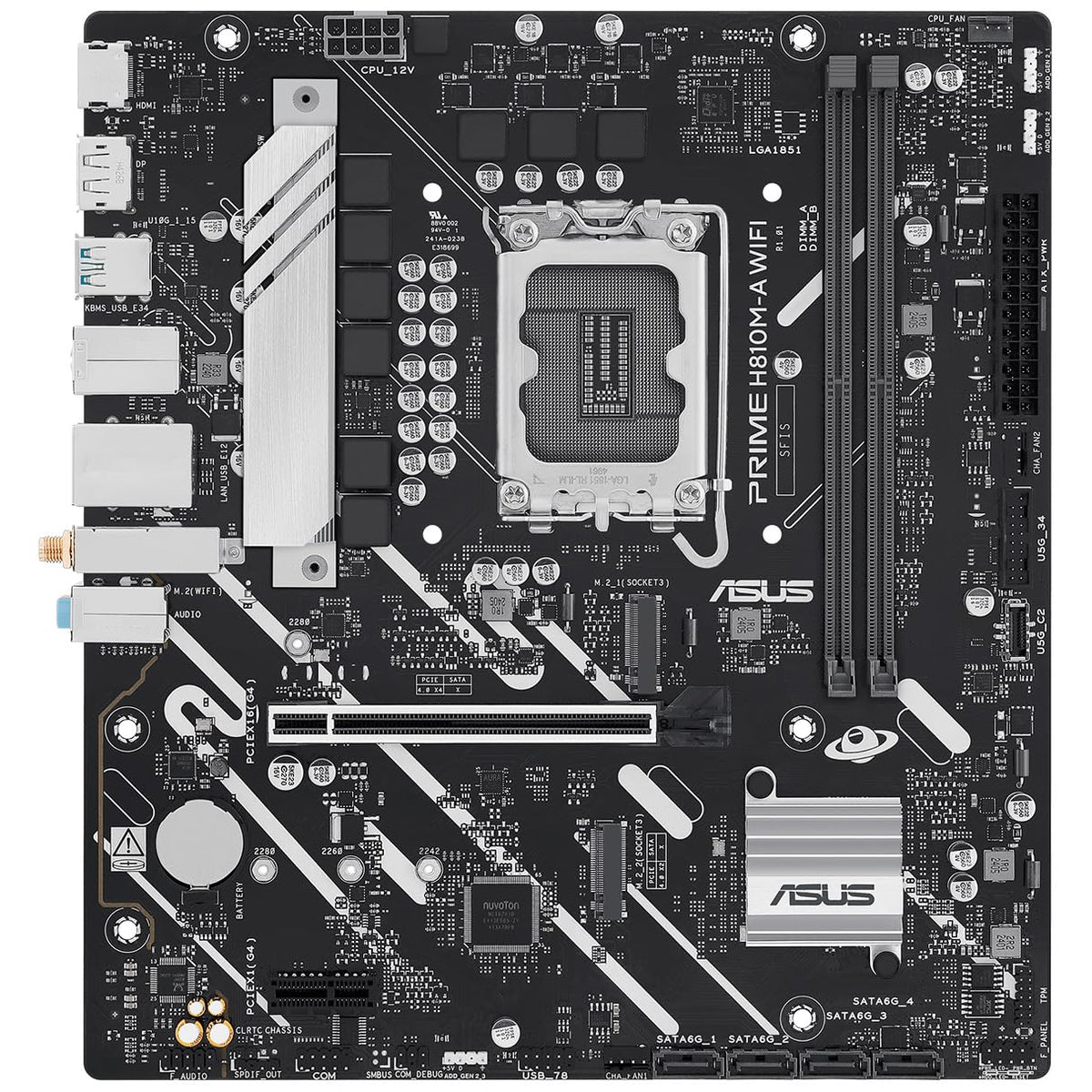 ASUS Tarjeta Madre Prime H810M-A WiFi LGA 1851 2X DDR5 2X M.2 PCIe 4.0 USB-C WiFi 6E BT 5.3 Micro ATX
