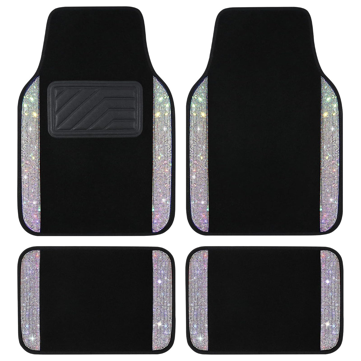VarCozy - Alfombrillas de piso de diamantes de imitación para automóviles, alfombrillas de vidrio brillante con almohadilla antideslizante para el talón para mujer, 4 alfombrillas universales de diamante brillante para SUV, sedán, multicolor