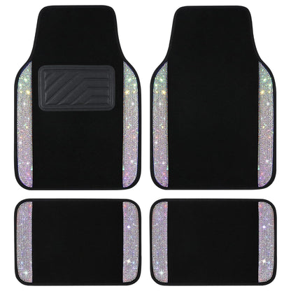 VarCozy - Alfombrillas de piso de diamantes de imitación para automóviles, alfombrillas de vidrio brillante con almohadilla antideslizante para el talón para mujer, 4 alfombrillas universales de diamante brillante para SUV, sedán, multicolor
