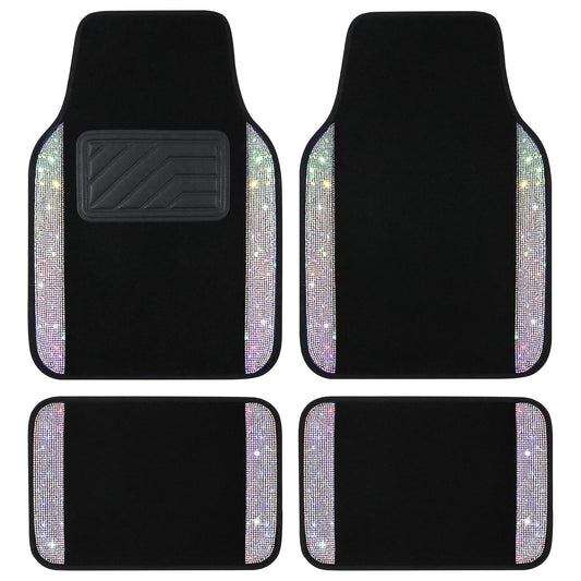 VarCozy - Alfombrillas de piso de diamantes de imitación para automóviles, alfombrillas de vidrio brillante con almohadilla antideslizante para el talón para mujer, 4 alfombrillas universales de diamante brillante para SUV, sedán, multicolor