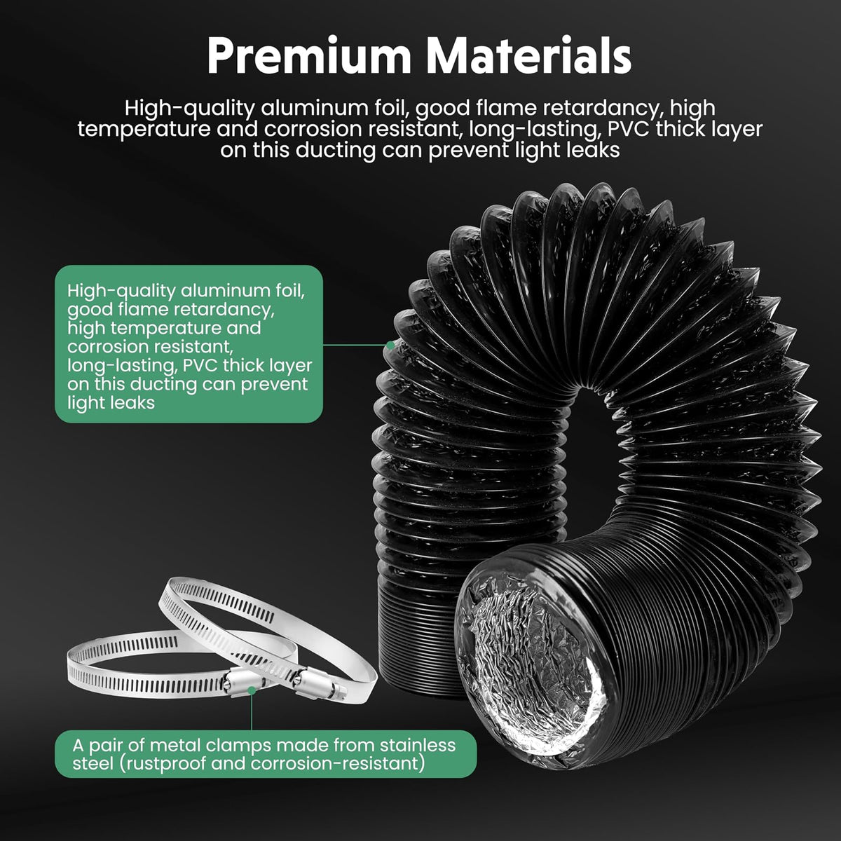 InfiniPower - Conducto de aluminio flexible de 8 pulgadas, manguera de ventilación de secadora, protección de tres capas resistente, 25 pies de largo para calefacción, refrigeración ventilación y