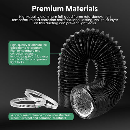 InfiniPower - Conducto de aluminio flexible de 8 pulgadas, manguera de ventilación de secadora, protección de tres capas resistente, 25 pies de largo para calefacción, refrigeración ventilación y