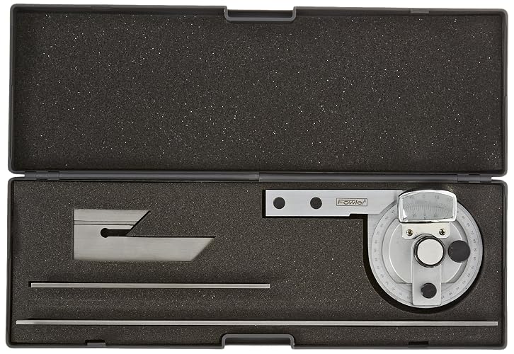 Fowler 52-440-612 transportador biselado de acero inoxidable con lente de lupa, acabado chapado en cromo satinado, cuchillas de 6 a 12 pulgadas, lectura de dial 5 minutos