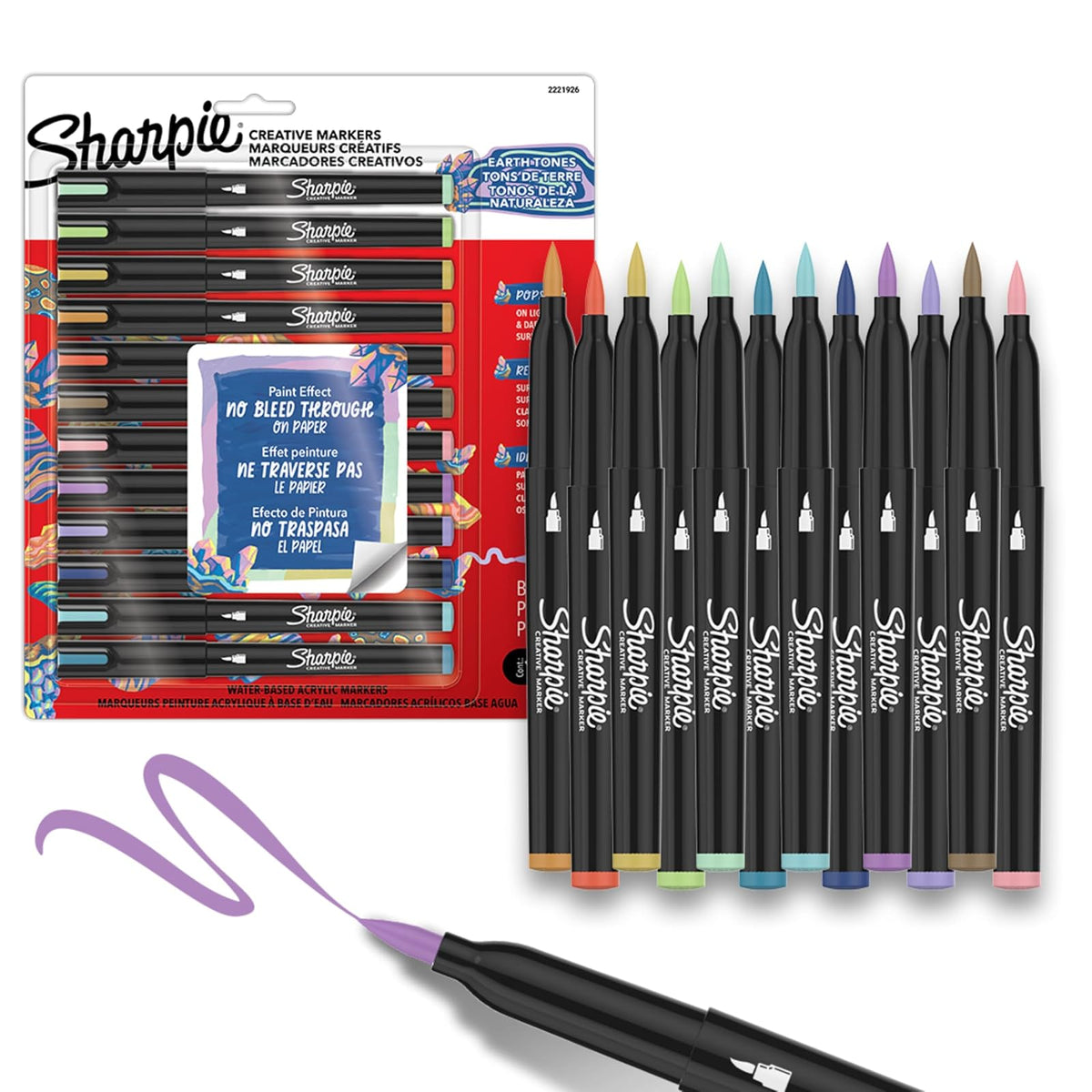 Sharpie - Marcadores creativos, tonos tierra, marcadores acrílicos a base de agua, punta de pincel, 12 unidades
