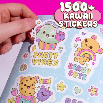 Just My Style - 1500 pegatinas Kawaii, libro de 43 páginas para álbumes de recortes, planificadores, letras de características, planificador feliz, portátil, calcomanías para botellas de agua para