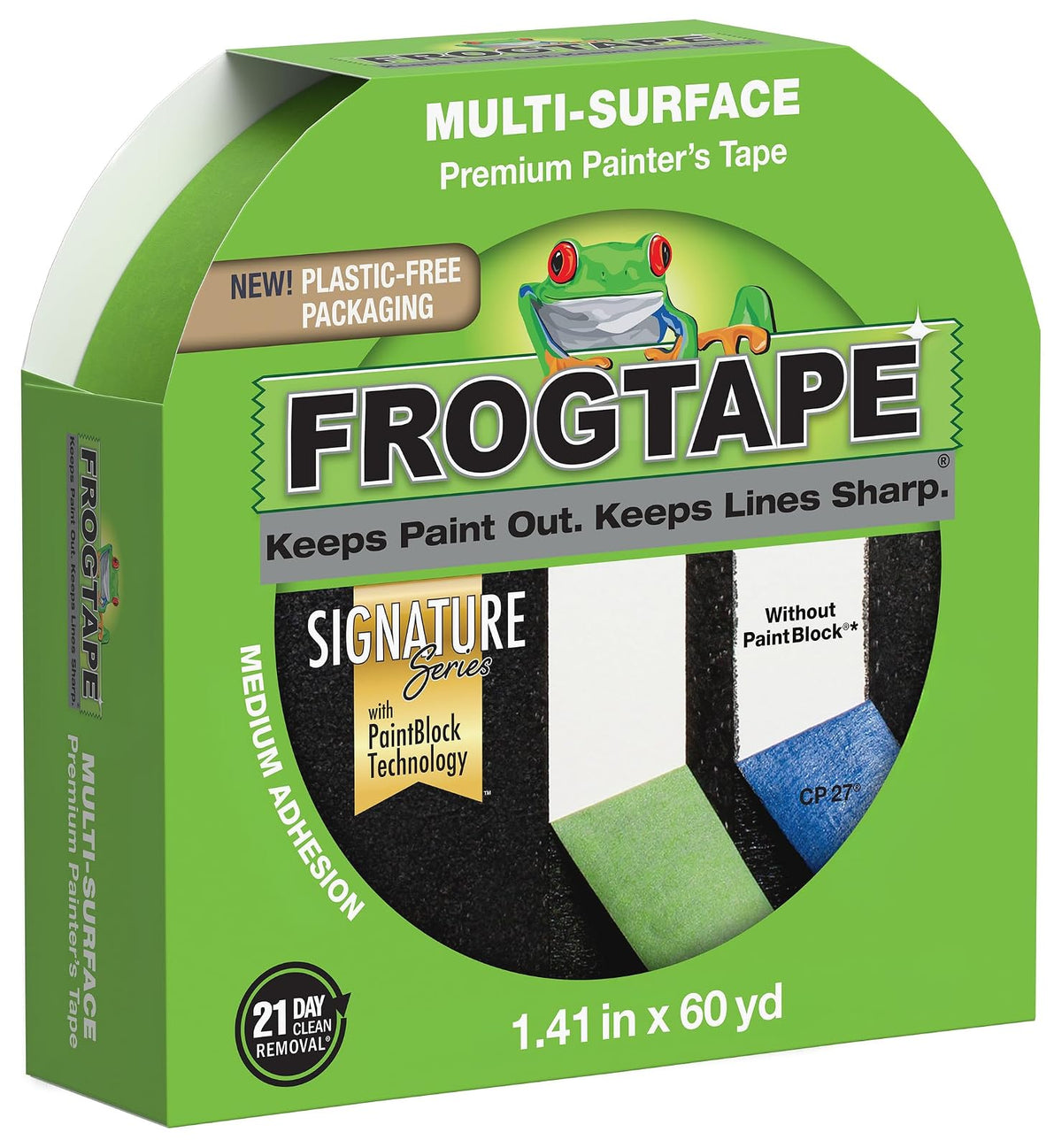 FrogTape Cinta Adhesiva de Multi-Superficie para Pintar, Verde, 1.41-Inch x 60-Yard Roll, Verde