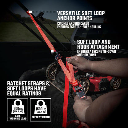 Craftsman Kit de Amarre de 10 Piezas Negro/Rojo con Correas de Trinquete y Bolsa 12 Pies x 1 Pulgada CMXAZBS777