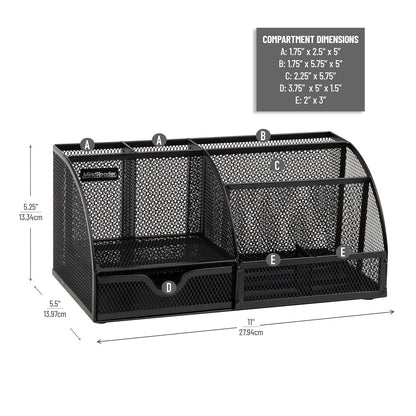 Mind Reader Desktop Organizer, File Storage, Accessory Storage, Workspace, Office, Metal Mesh, 11"L x 5.5"W x 5"H, Black