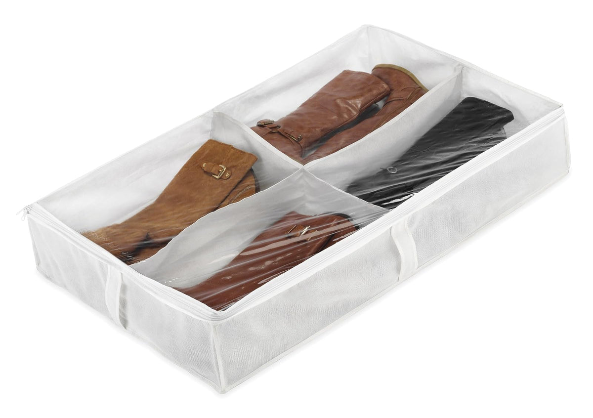 Whitmor Bolsa para botas debajo de la cama, 4 secciones, color blanco