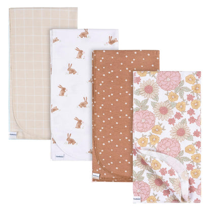 Gerber - Mantas Unisex para bebé, 100% Franela de algodón, 30 x 30 Pulgadas (Paquete de 4), diseño Floral Retro, Talla única