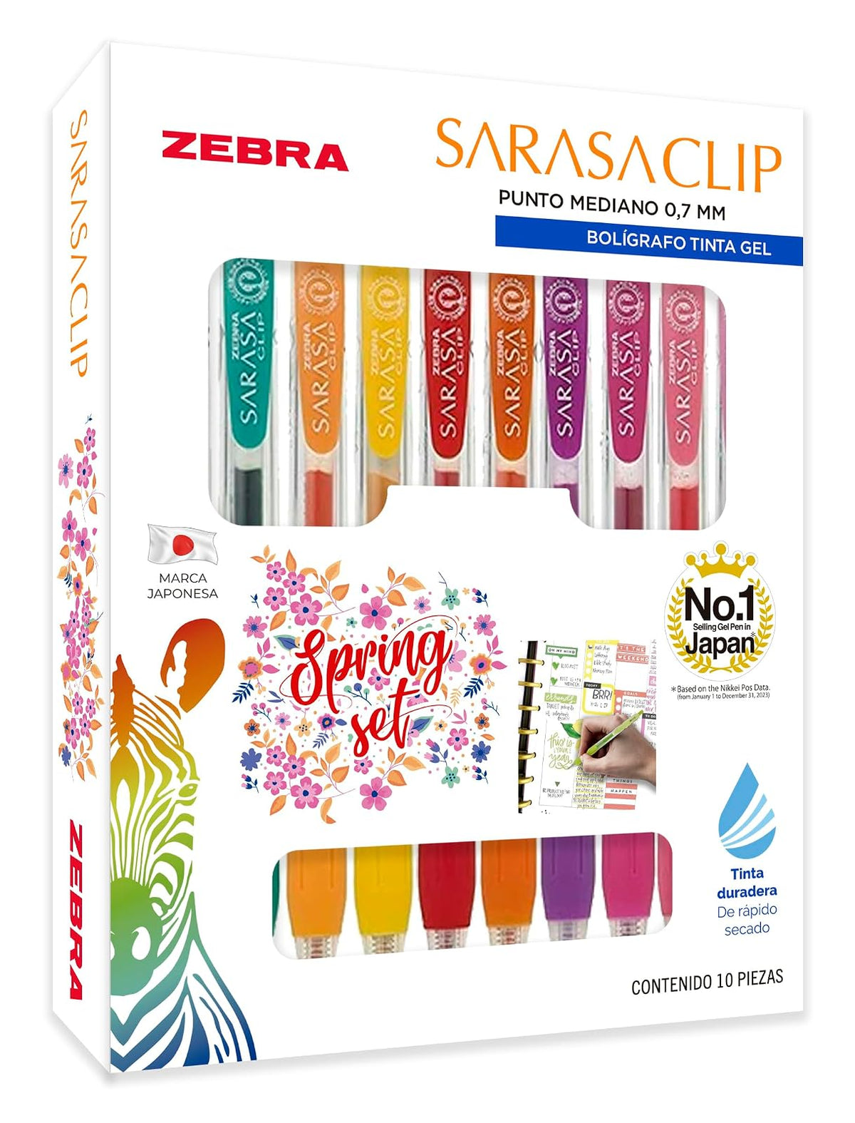 Zebra Set 10 Bolígrafos Sarasa Clip Tinta Gel Secado Rápido (Spring Set)
