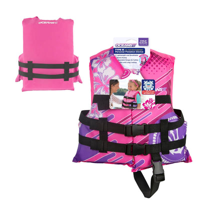 Oceans 7 US Coast Guard-Approved Kids Life Jacket 30-50 lbs, Type III PFD Flexible-Fit Open-Sided Design Personal Flotation Device, Pink/Berry
