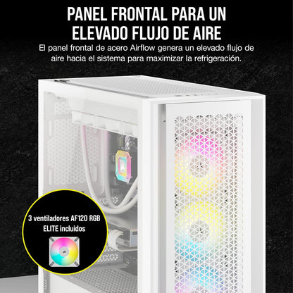 Corsair Semitorre iCUE 5000D RGB Airflow, 3 Ventiladores AF120 RGB Elite - Controlador iCUE Lighting Node Pro - Diseño de Alto Flujo de Aire - Blanco Verdadero