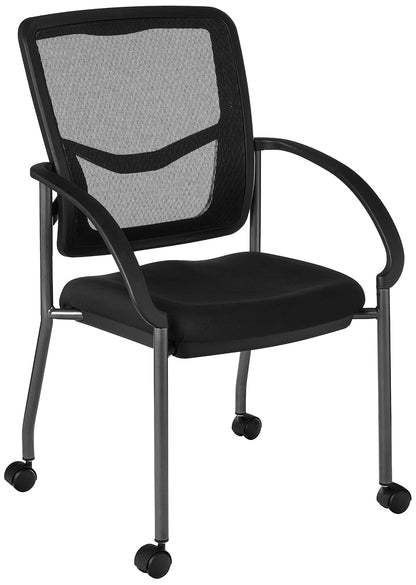 Office Star Progrid - Silla apilable de Lujo para visitantes con Respaldo Transpirable y Asiento de Apoyo Lumbar Acolchado, con Ruedas rodantes, carbón FreeFlex