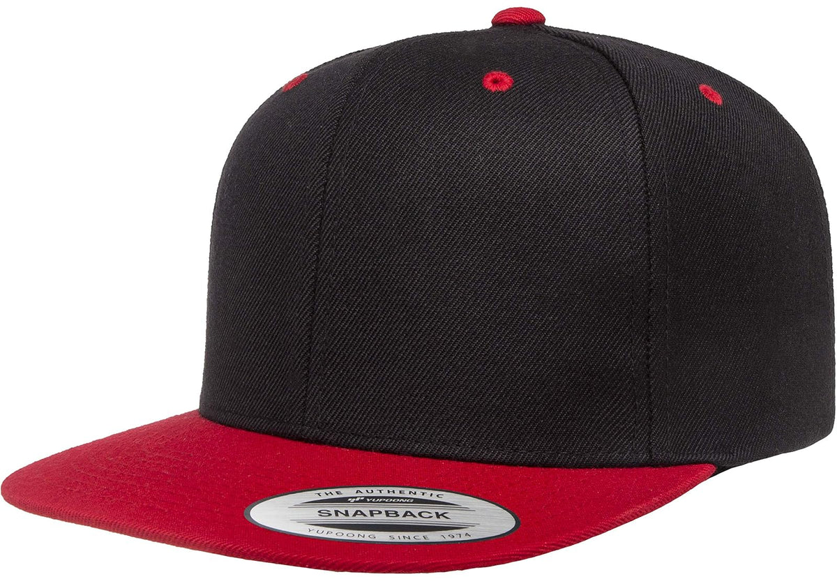 Yupoong Gorra con Cierre a presión. Sombrero para Unisex Adulto - Negro - Rojo - Talla Única