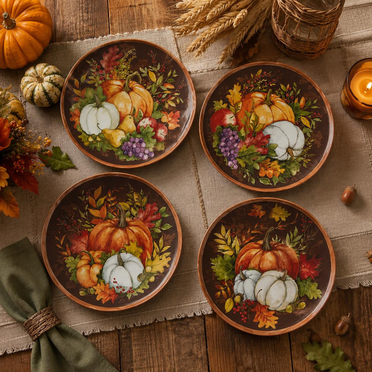 Certified International Harvest Blessings - Plato de ensalada/postre de 8.5 pulgadas, juego de 4, multicolor