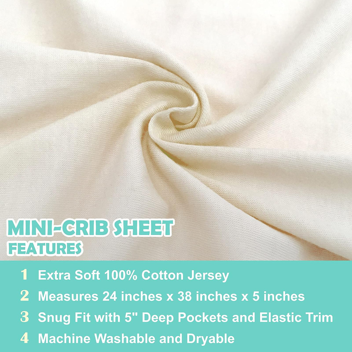 American Baby Company 3 Piece Cotton Value Jersey Knit Fitted Portable Mini Sheet, Ecru, 24" x 38" x 5"