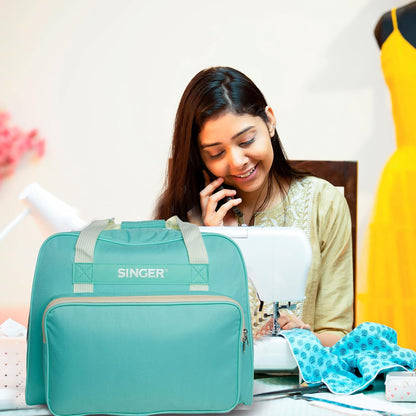 SINGER | Funda de transporte a máquina, color azulado, funda espaciosa para la mayoría de máquinas de coser y serpentines estándar, interior totalmente acolchado, exterior de lona duradera, fácil